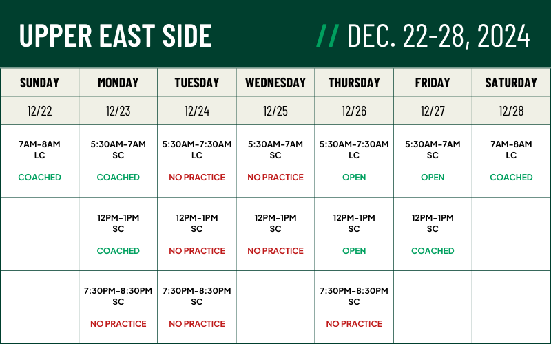 AGUA Masters UES Practice Schedule 1