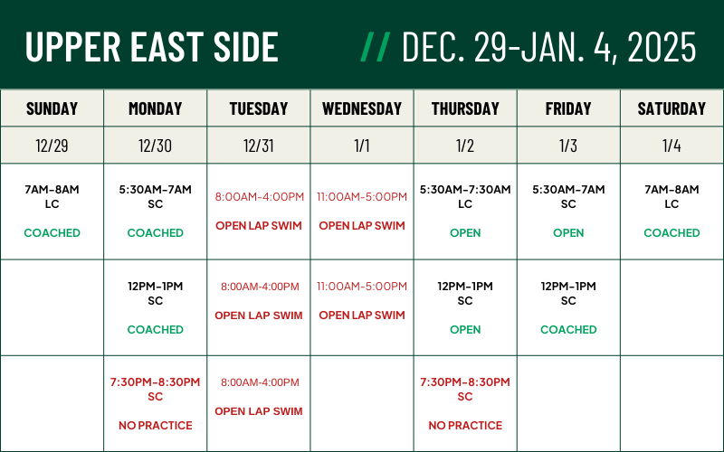 AGUA Masters UES Practice Schedule 2