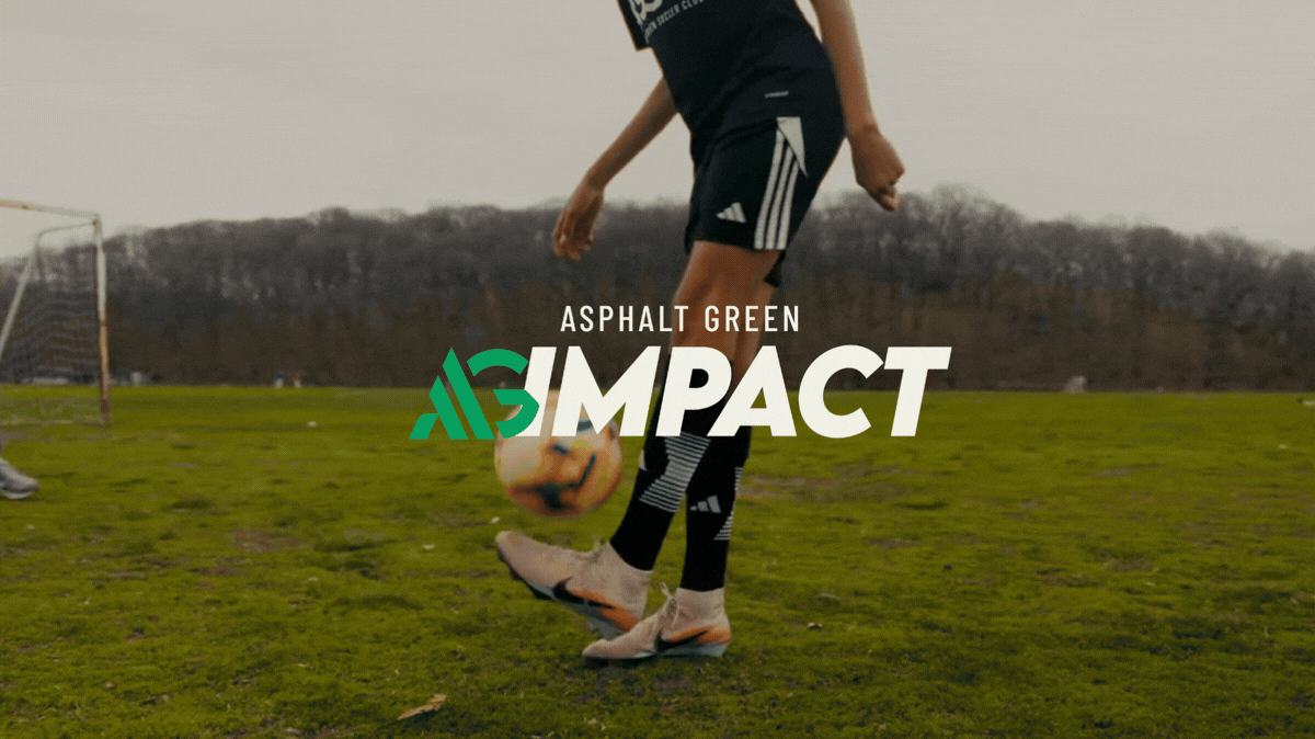 Animated graphic featuring Asphalt Green sports programs and the AG Impact logo.