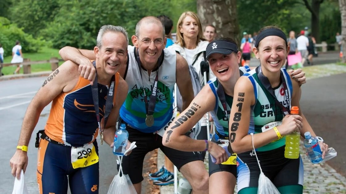 Marathon runners in group photo